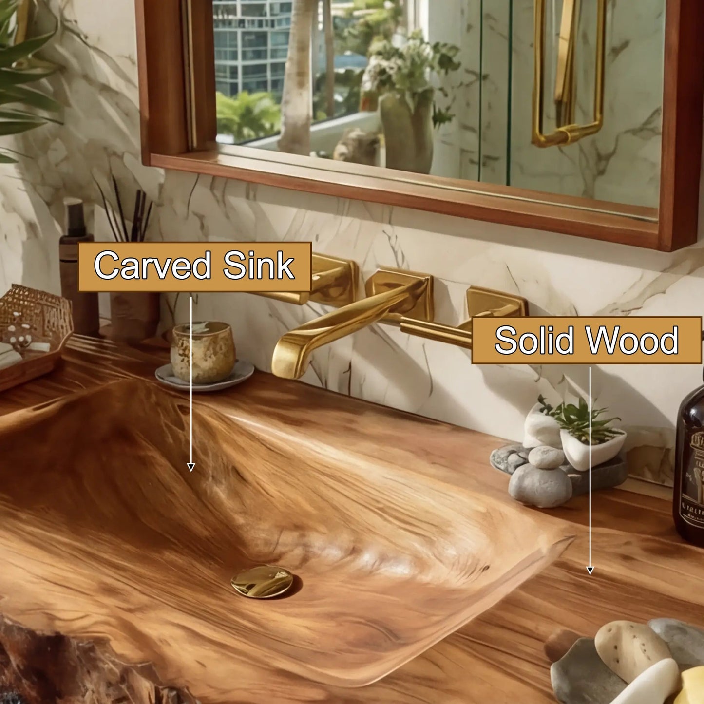 Elarion Live Edge Solid Wood Floating Bathroom Vanity with Integrated Sink SPA572004 Kitchnce