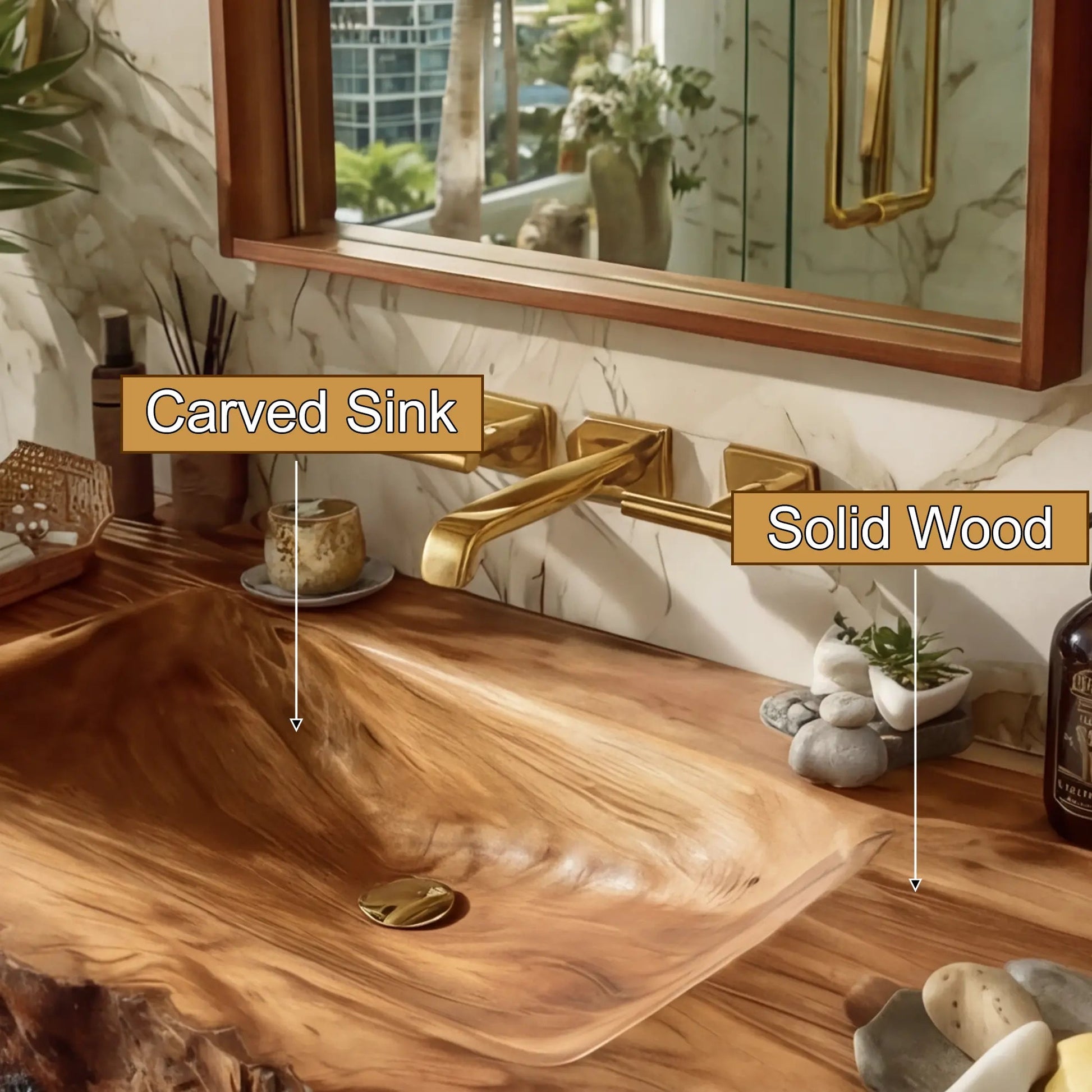 Elarion Live Edge Solid Wood Floating Bathroom Vanity with Integrated Sink SPA572004 Kitchnce