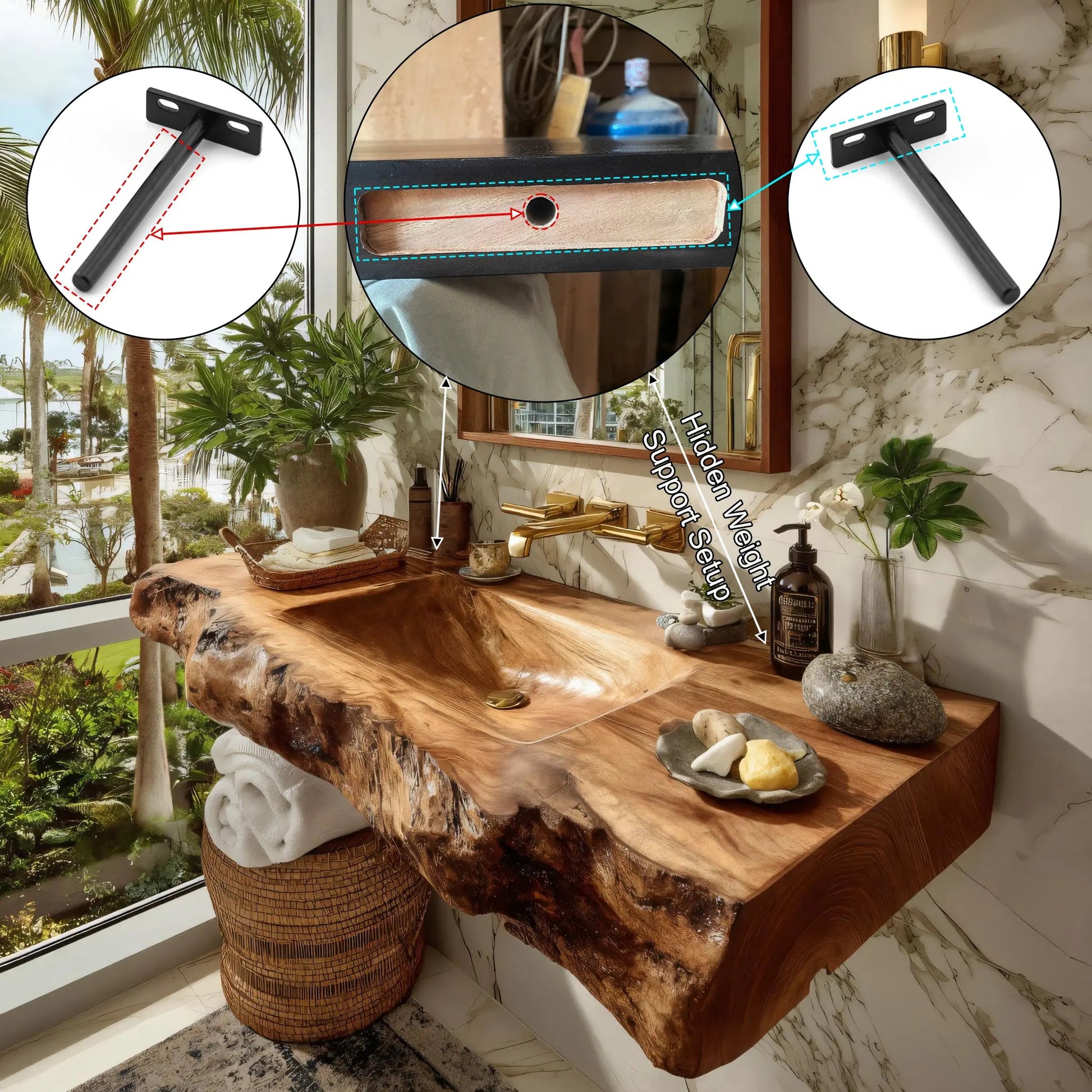 Elarion Live Edge Solid Wood Floating Bathroom Vanity with Integrated Sink SPA572004 Kitchnce