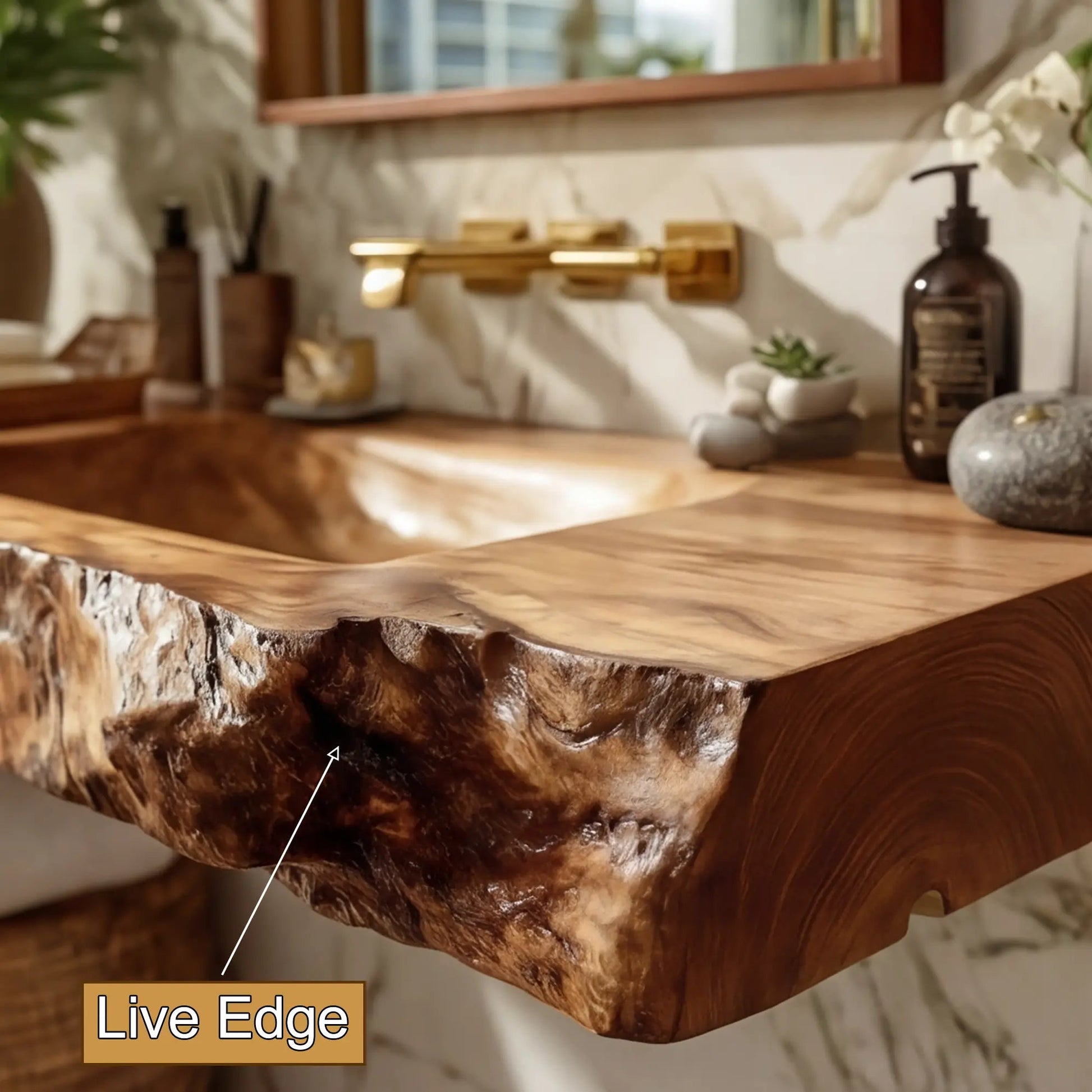 Elarion Live Edge Solid Wood Floating Bathroom Vanity with Integrated Sink SPA572004 Kitchnce