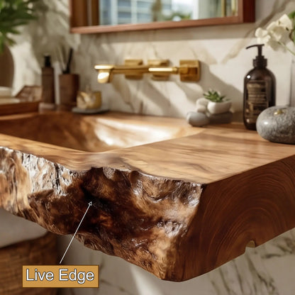 Elarion Live Edge Solid Wood Floating Bathroom Vanity with Integrated Sink SPA572004 Kitchnce