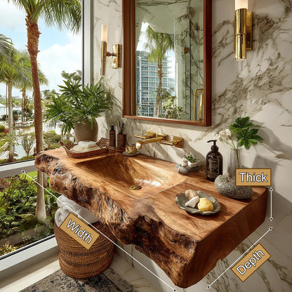 Elarion Live Edge Solid Wood Floating Bathroom Vanity with Integrated Sink SPA572004 Kitchnce