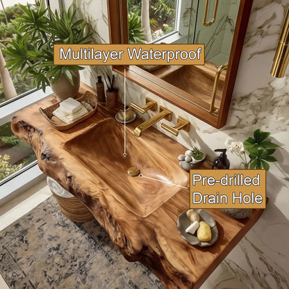 Elarion Live Edge Solid Wood Floating Bathroom Vanity with Integrated Sink SPA572004 Kitchnce