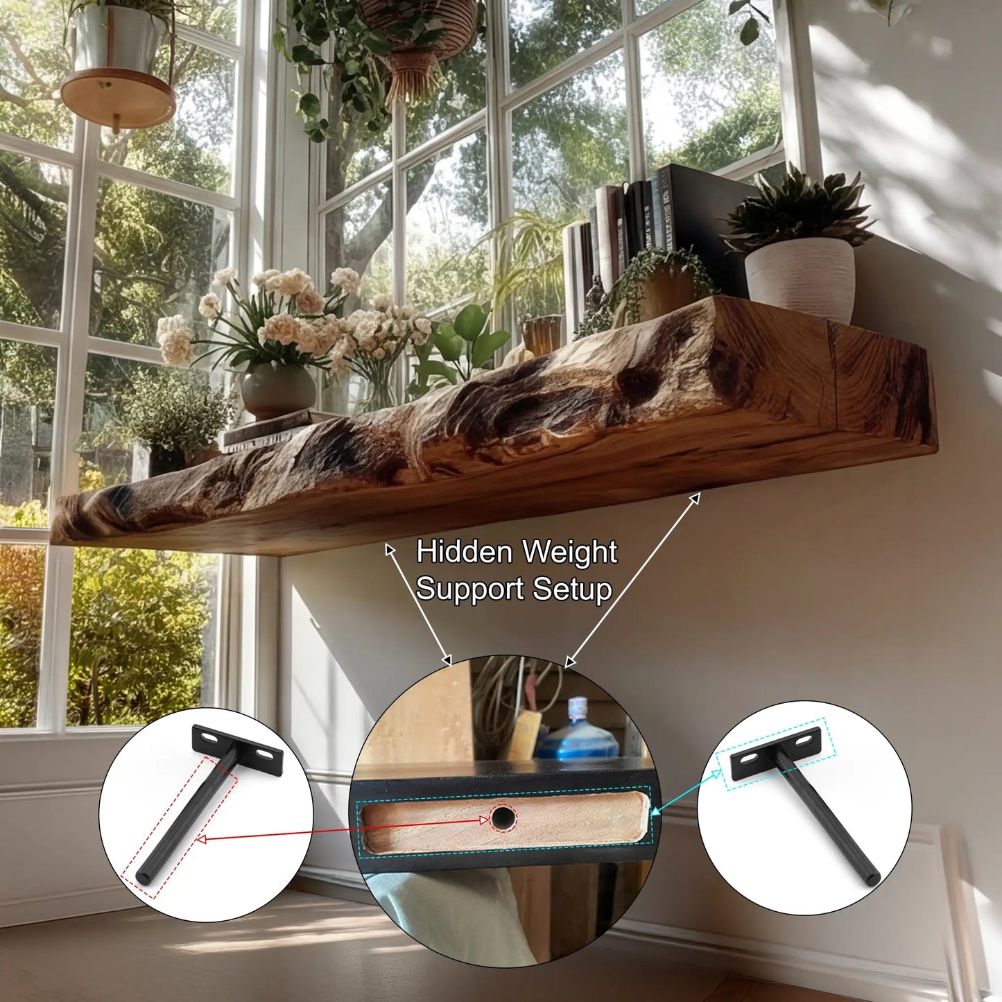 Elarion Live Edge Solid Wood Floating Shelf SPA284713 Kitchnce
