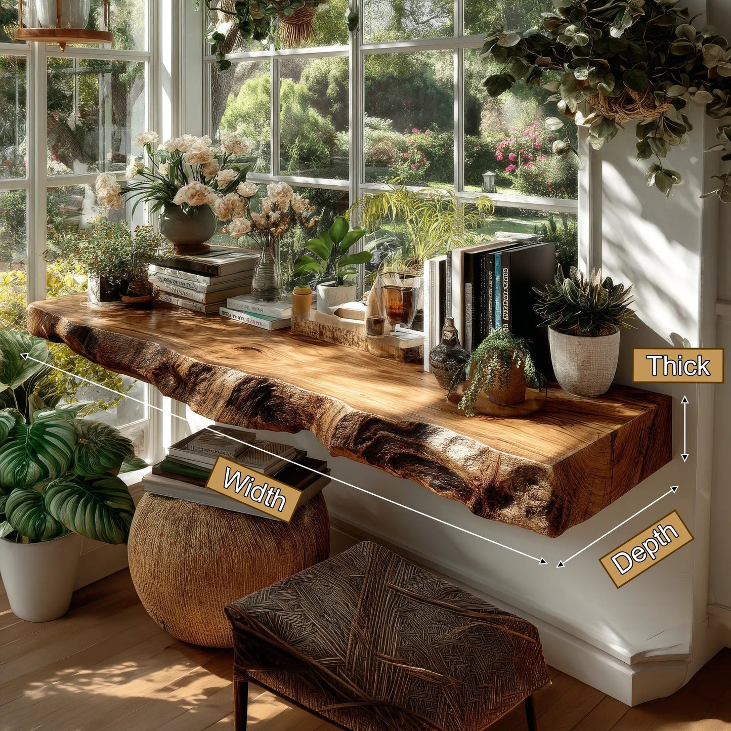 Elarion Live Edge Solid Wood Floating Shelf SPA284713 Kitchnce