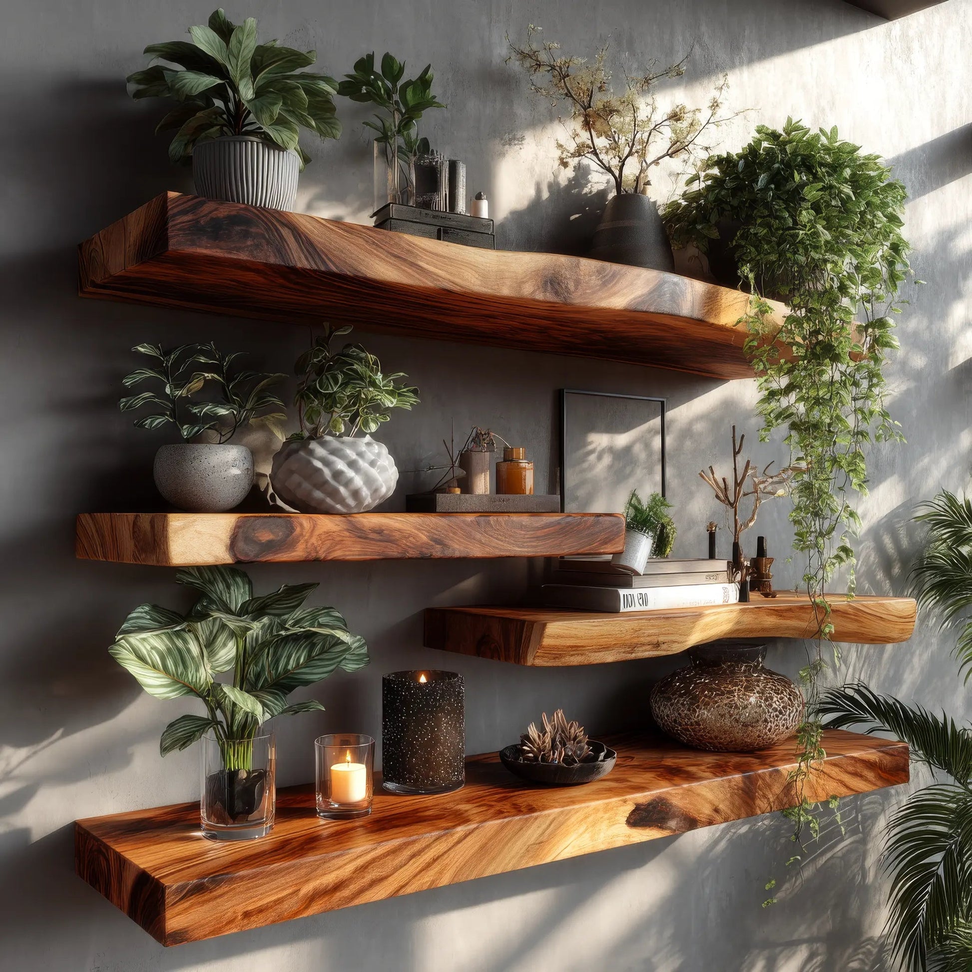 Eldran Live Edge Solid Wood Floating Shelf SPA453121 Kitchnce