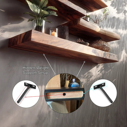 Eldran Live Edge Solid Wood Floating Shelf SPA453121 Kitchnce