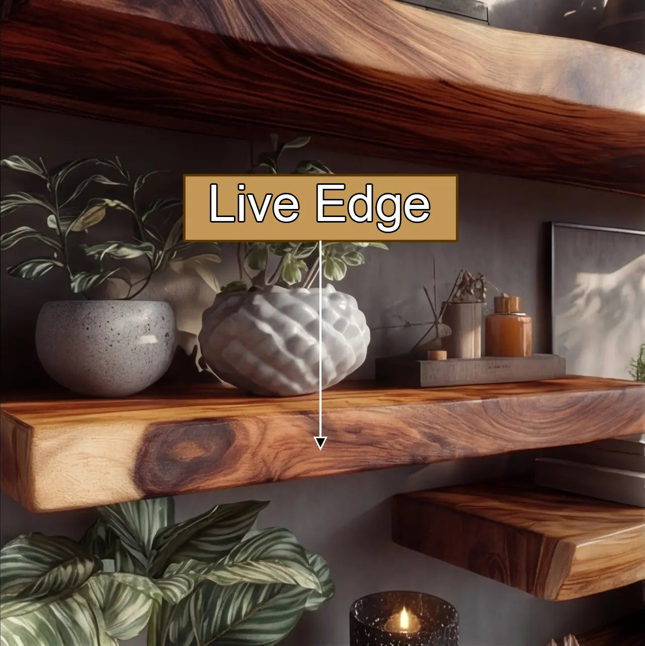 Eldran Live Edge Solid Wood Floating Shelf SPA453121 Kitchnce