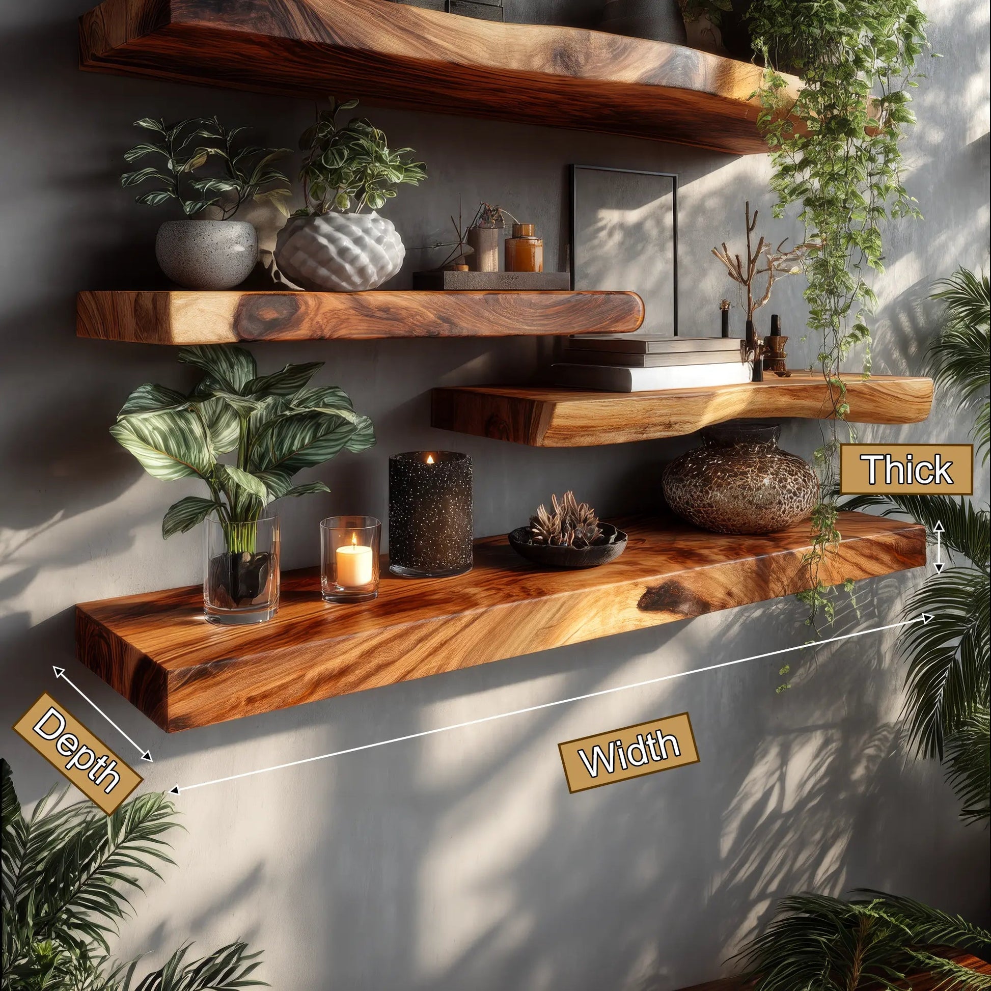 Eldran Live Edge Solid Wood Floating Shelf SPA453121 Kitchnce