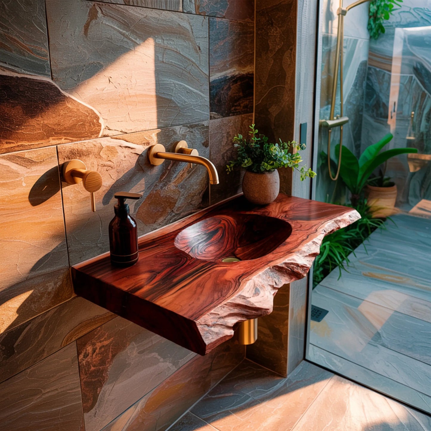 Elowen Live-Edge Wood Floating Bathroom Vanity with Integrated Sink Kitchnce