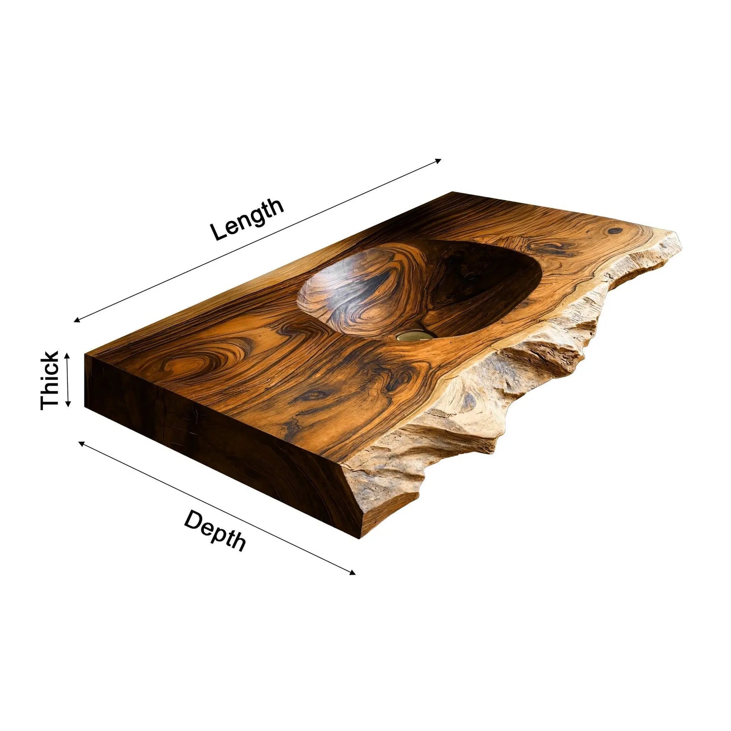 Elowen Live-Edge Wood Floating Bathroom Vanity with Integrated Sink Kitchnce
