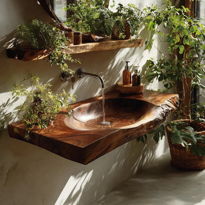 Elowen Live Edge Solid Wood Floating Bathroom Vanity with Integrated Sink Kitchnce
