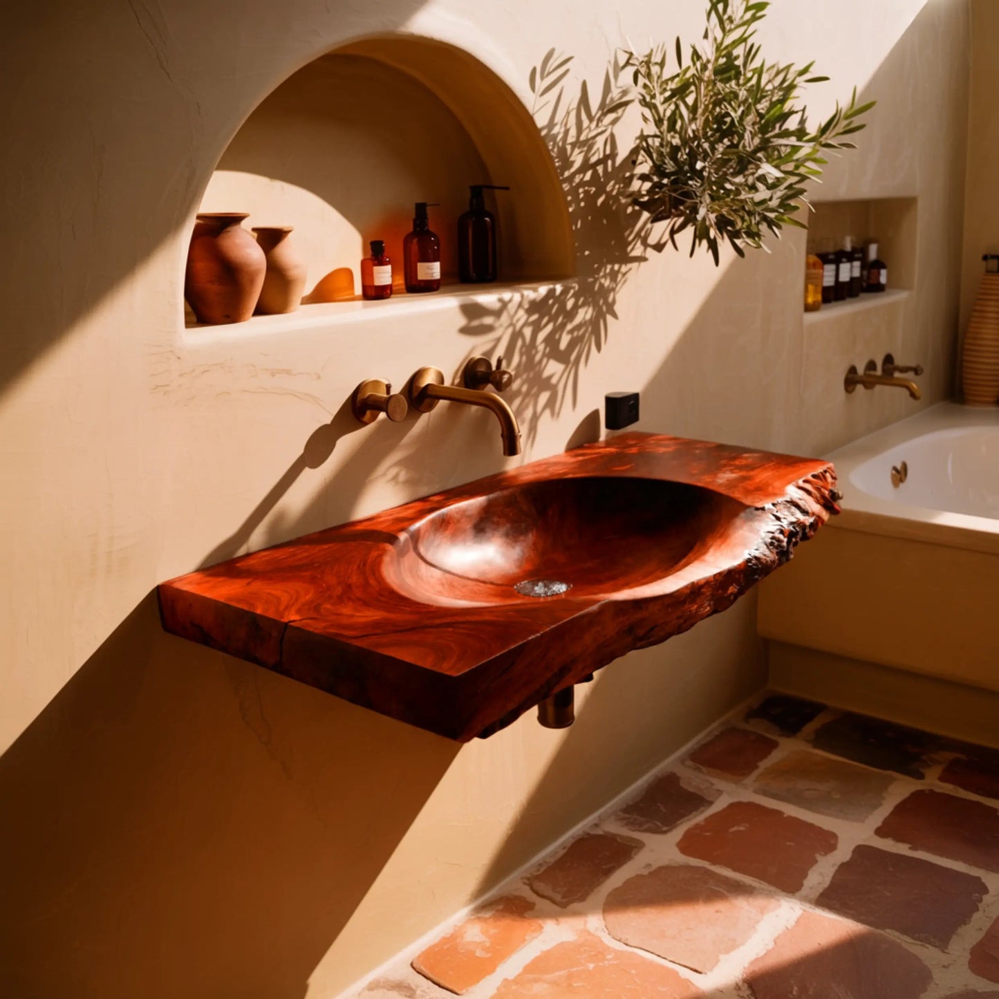 Elowen Live Edge Solid Wood Floating Bathroom Vanity with Integrated Sink Kitchnce