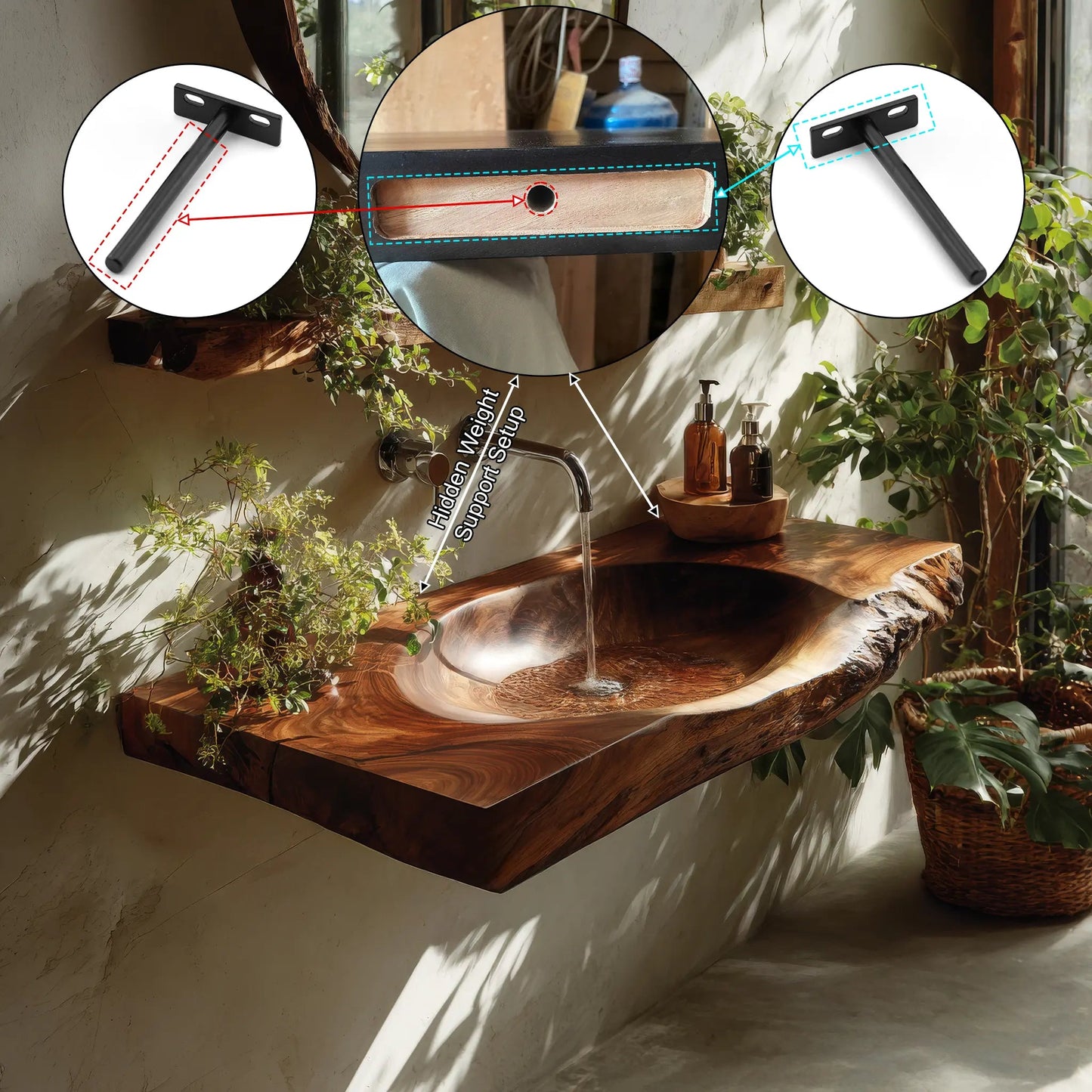 Elowen Live Edge Solid Wood Floating Bathroom Vanity with Integrated Sink Kitchnce