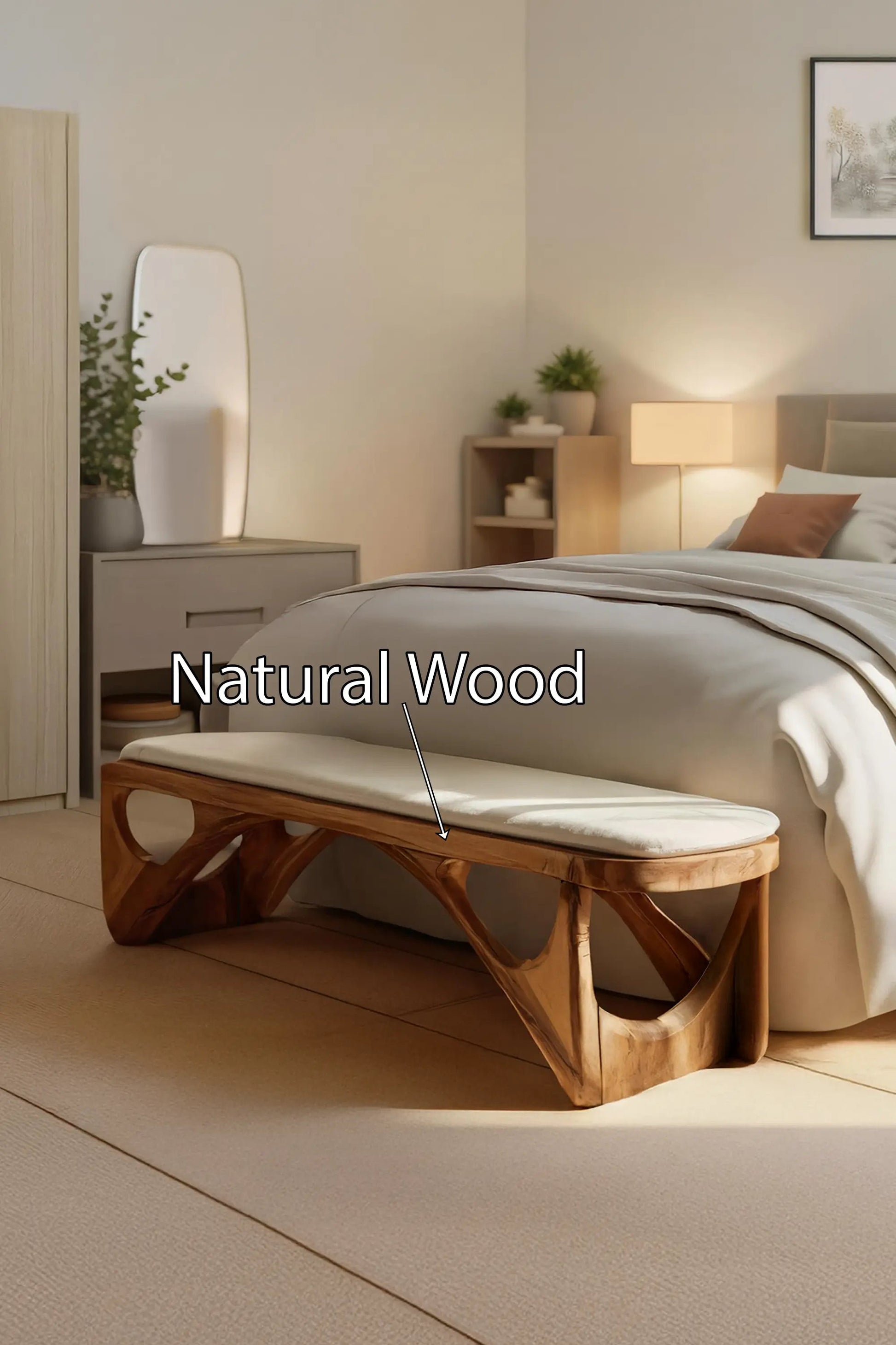 Minimalist Curved Wood Bench For End-of-Bed Design Kitchnce