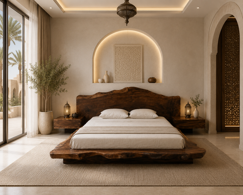 Zahara Solid Walnut Live Edge Platform Bed.