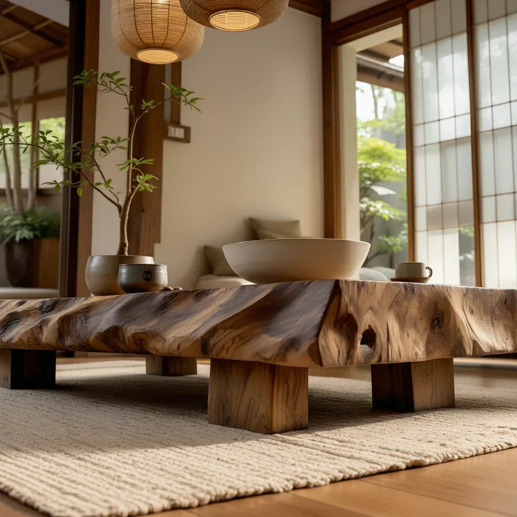 Organic Live Edge Wood Coffee Table Rustic Low Slab Center Table