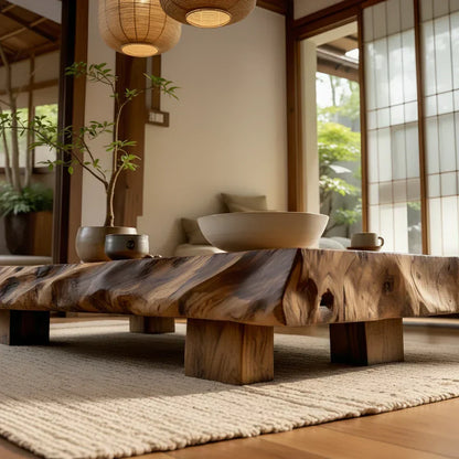 Organic Live Edge Wood Coffee Table Rustic Low Slab Center Table