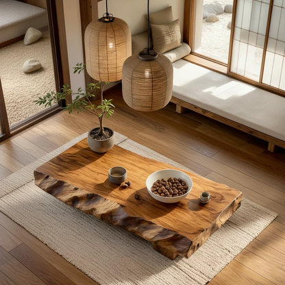 Organic Live Edge Wood Coffee Table Rustic Low Slab Center Table