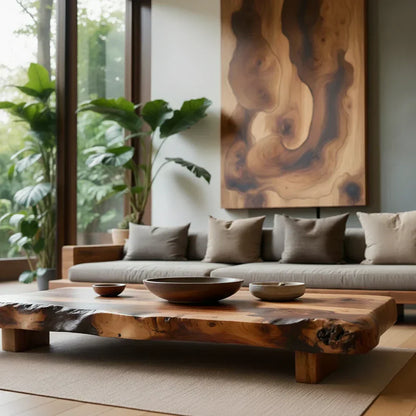 Rustic Live Edge Solid Wood Coffee Table Natural Slab Center Table