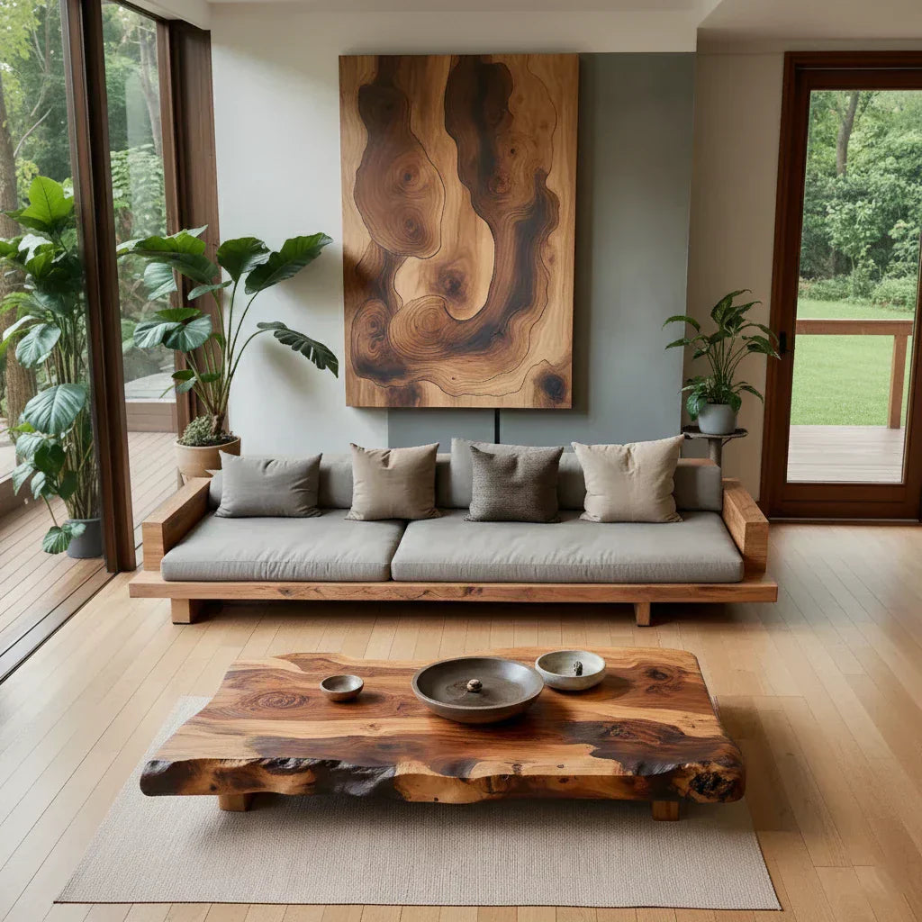 Rustic Live Edge Solid Wood Coffee Table Natural Slab Center Table
