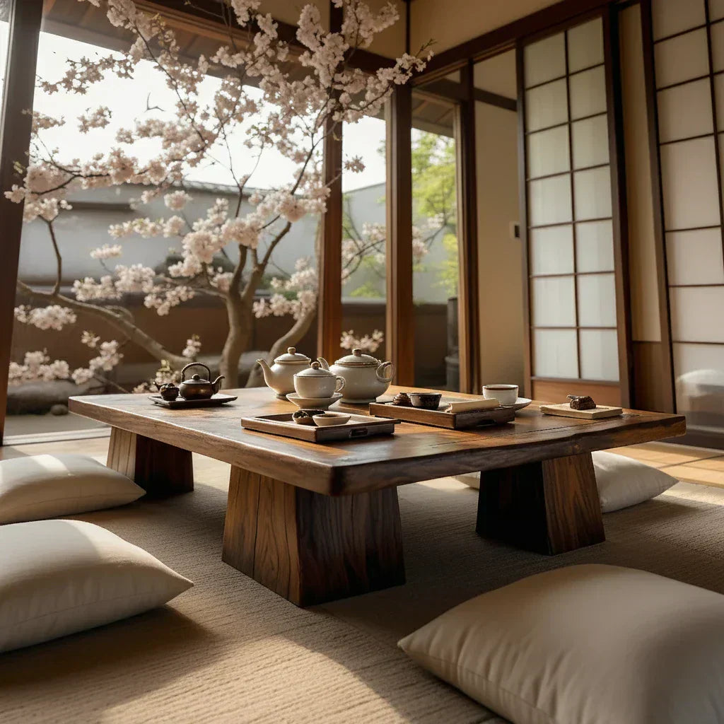 Japanese Solid Wood Low Tea Table Zen Floor Coffee Table