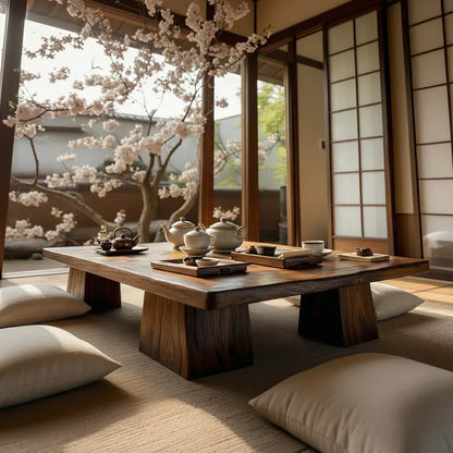 Japanese Solid Wood Low Tea Table Zen Floor Coffee Table
