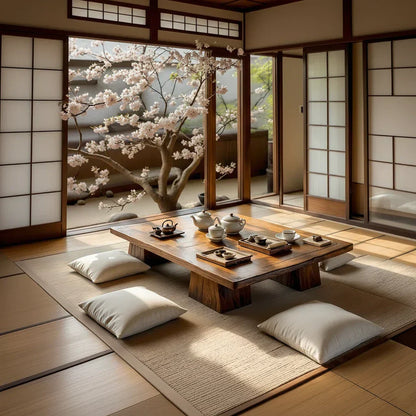 Japanese Solid Wood Low Tea Table Zen Floor Coffee Table
