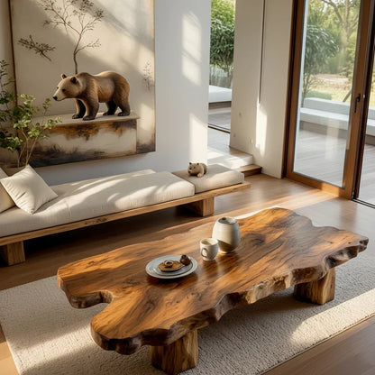 Organic Live Edge Wood Coffee Table Rustic Solid Slab Center Table