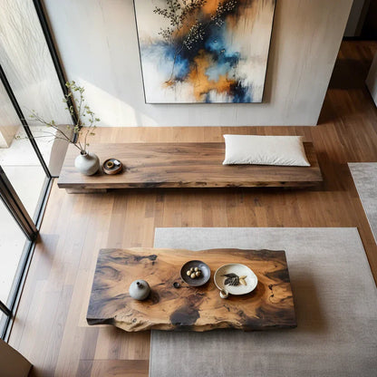 Live Edge Solid Wood Low Coffee Table Rustic Slab Floor Table