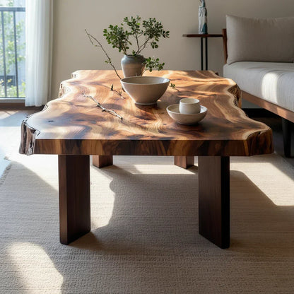 Natural Live Edge Wood Coffee Table Organic Slab Center Table