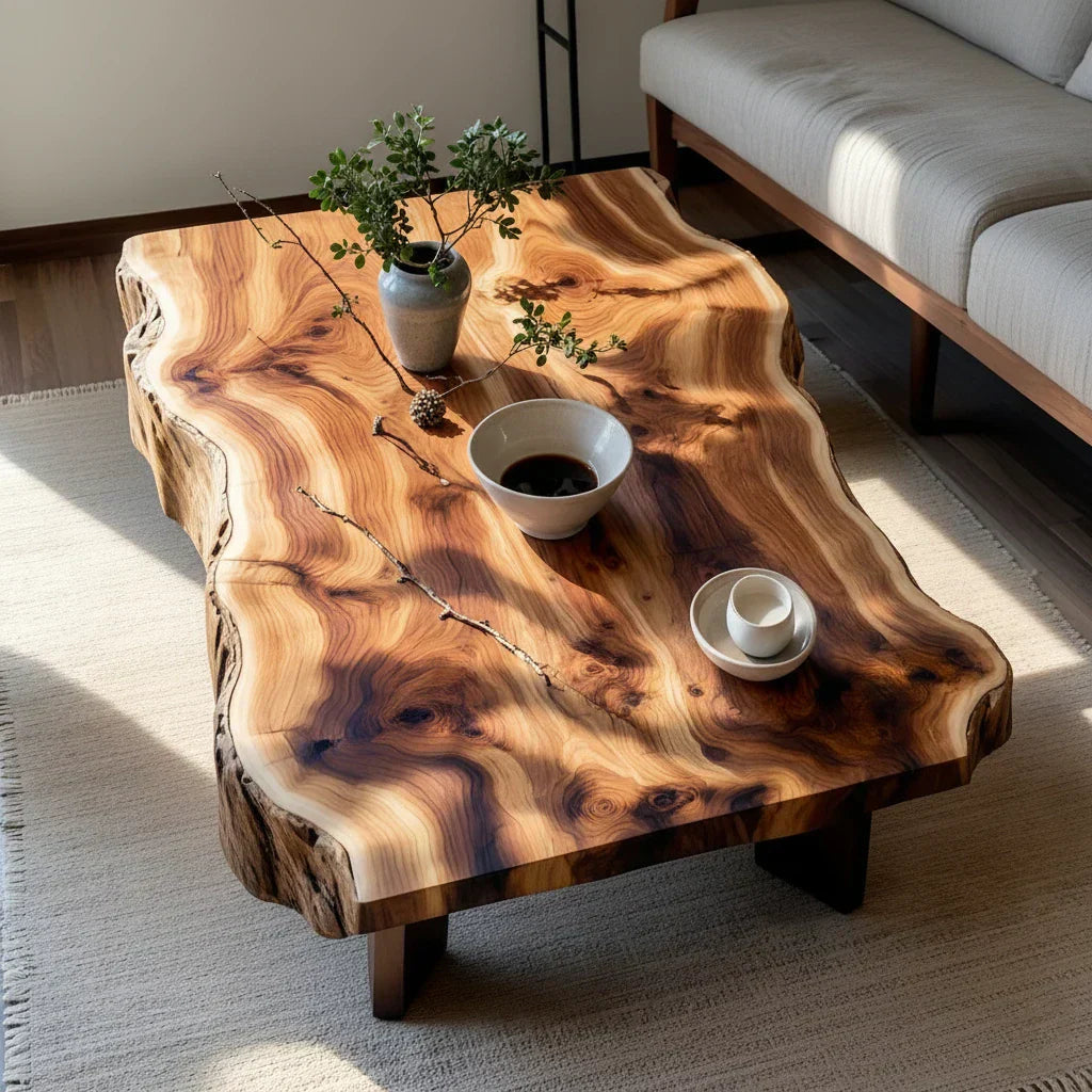 Natural Live Edge Wood Coffee Table Organic Slab Center Table