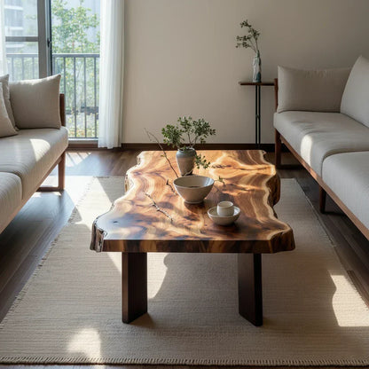 Natural Live Edge Wood Coffee Table Organic Slab Center Table