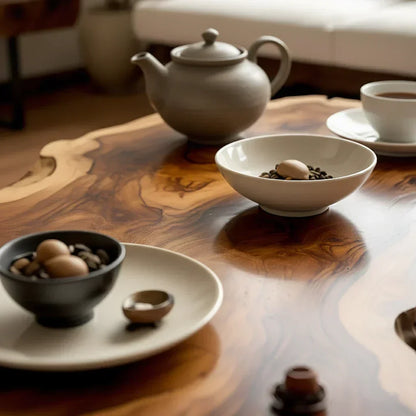 Organic Live Edge Solid Wood Coffee Table with Sculpted Natural Form