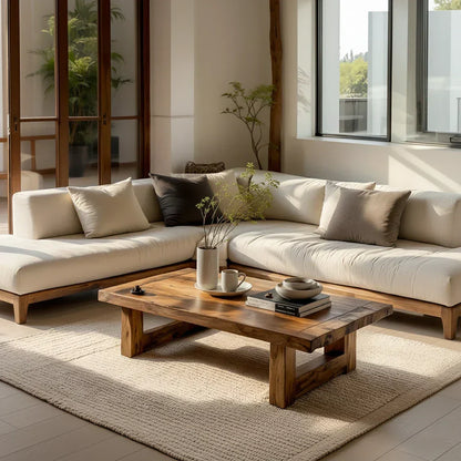 Rustic Solid Wood Coffee Table Minimalist Low Slab Center Table