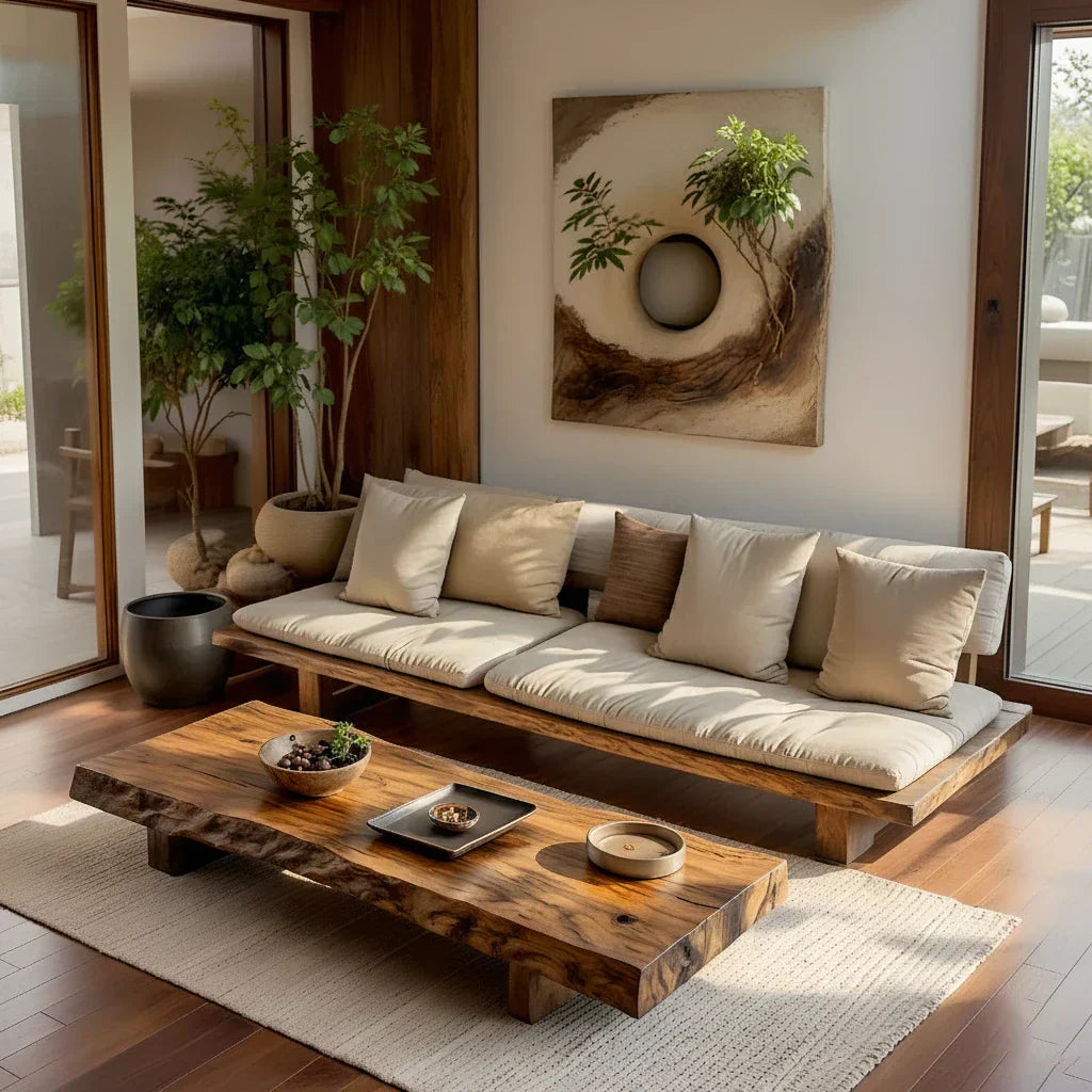 Organic Live Edge Solid Wood Coffee Table Rustic Slab Low Table