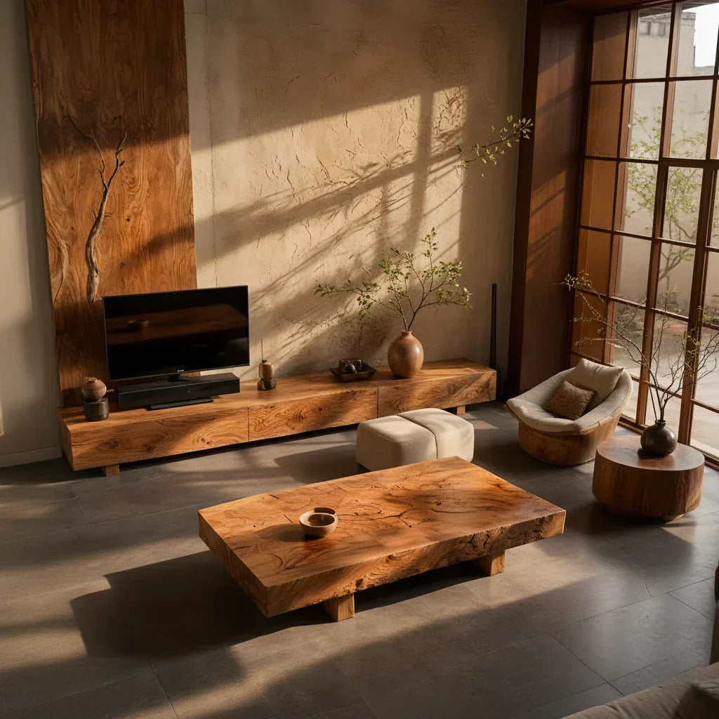 Live Edge Solid Wood Coffee Table for Modern Rustic Living Room