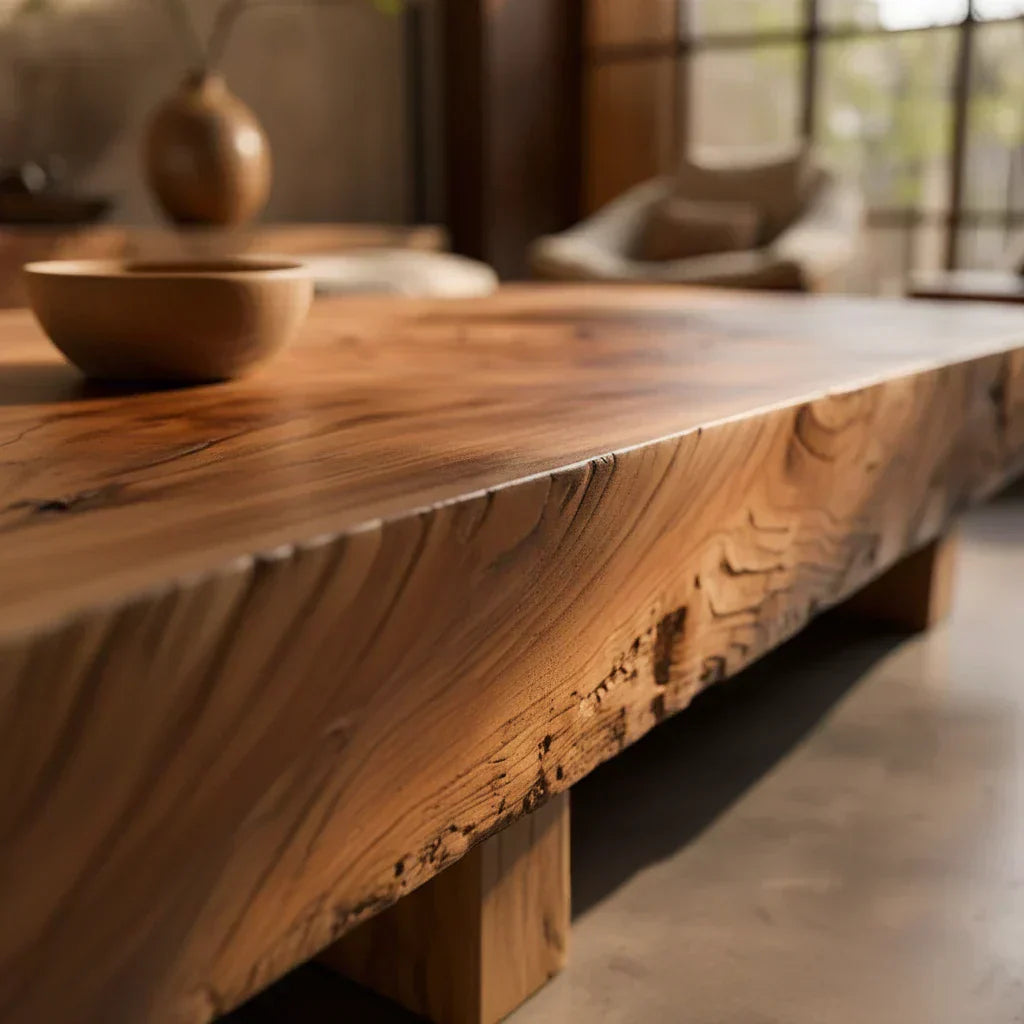 Live Edge Solid Wood Coffee Table for Modern Rustic Living Room