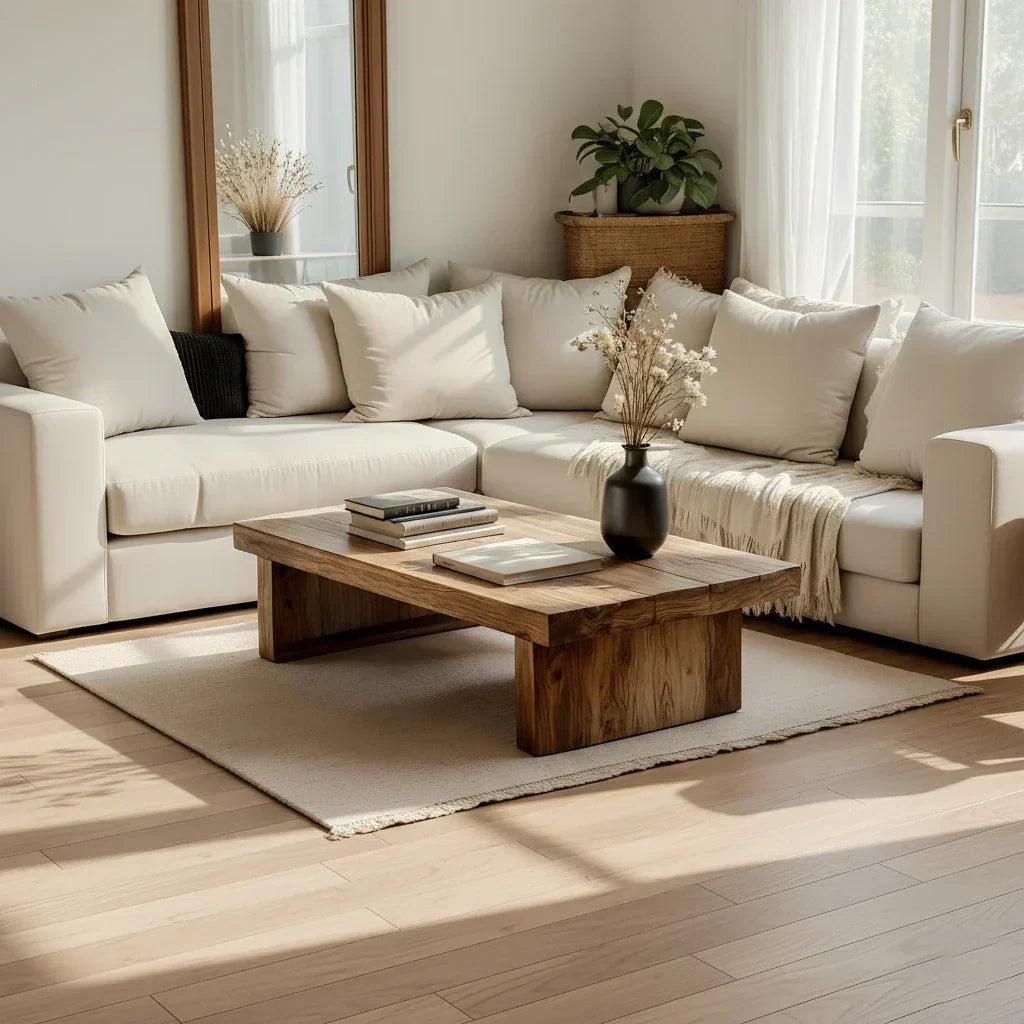 Minimalist Solid Wood Coffee Table Rustic Low Block Center Table