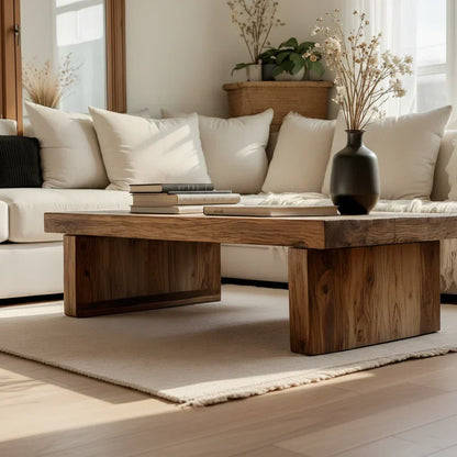 Minimalist Solid Wood Coffee Table Rustic Low Block Center Table