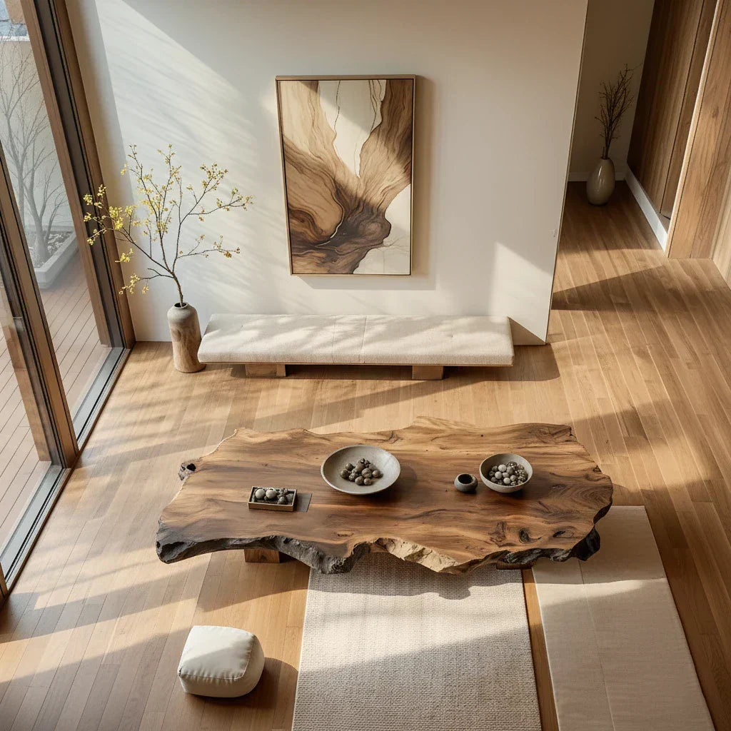 Organic Live Edge Solid Wood Coffee Table Rustic Slab Center Table