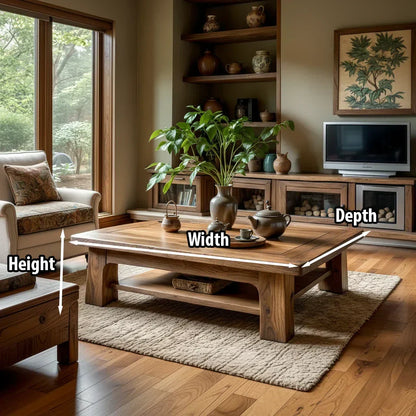 Solid Wood Coffee Table with Shelf Storage for Living Room