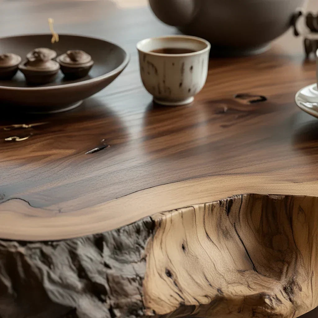Round Live Edge Wood Coffee Table with Pedestal Base