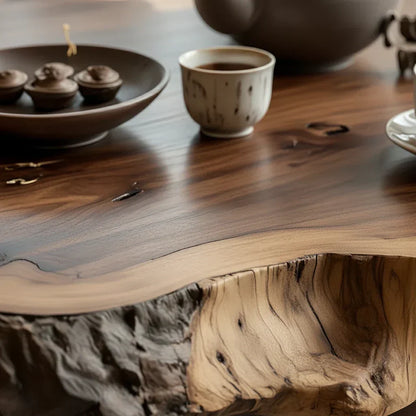Round Live Edge Wood Coffee Table with Pedestal Base