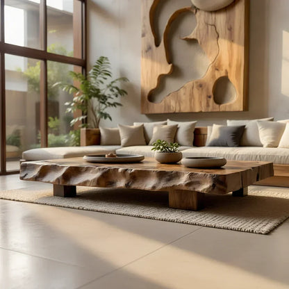 Live Edge Solid Wood Coffee Table Rustic Organic Low Center Table