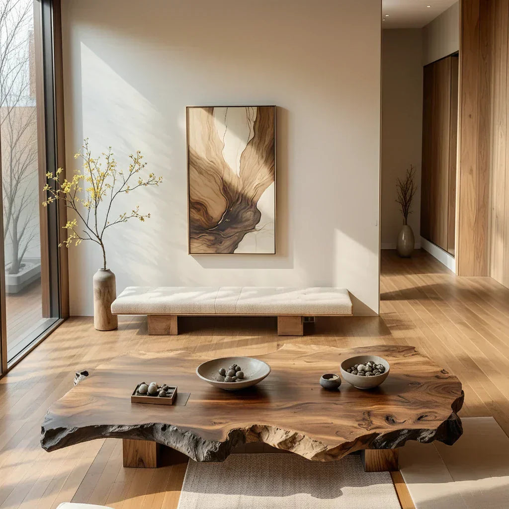 Organic Live Edge Solid Wood Coffee Table Rustic Slab Center Table