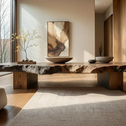 Organic Live Edge Solid Wood Coffee Table Rustic Slab Center Table