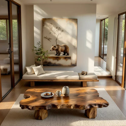 Organic Live Edge Wood Coffee Table Rustic Solid Slab Center Table