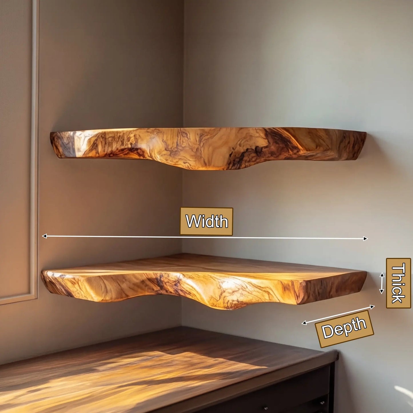 Halvren Live Edge Solid Wood Floating Shelf SPA520520 Kitchnce
