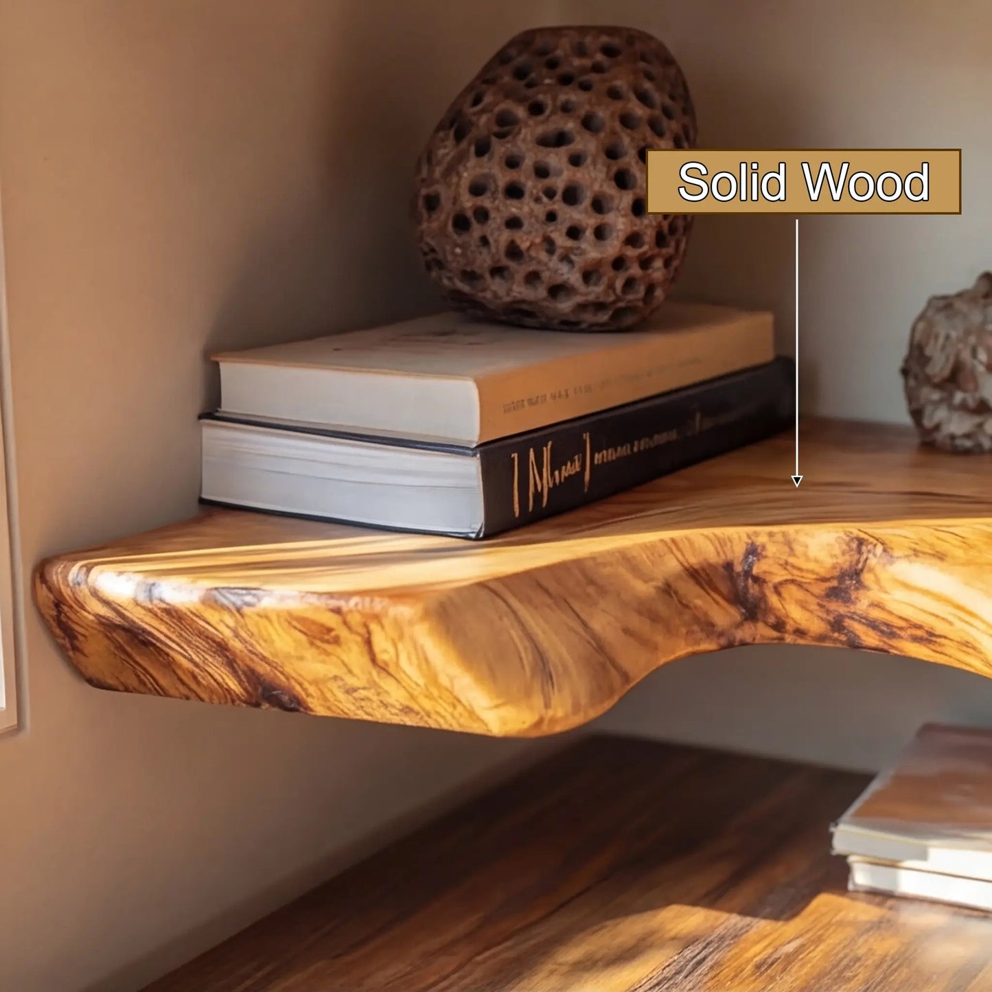 Halvren Live Edge Solid Wood Floating Shelf SPA520520 Kitchnce